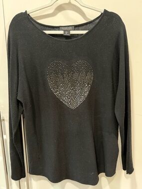 Rachel Zoe Black Rhinestone Heart Long-Sleeve Sweater